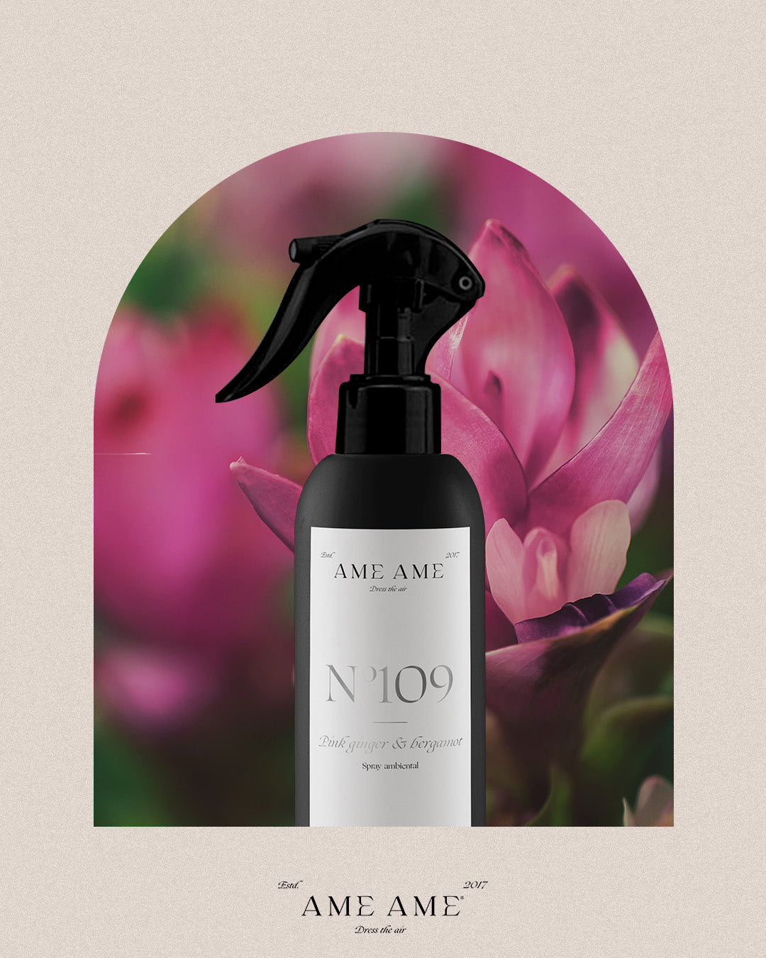 Spray Nº 109 Pink Ginger & Bergamot. Ame Ame. Fondo de pink ginger 