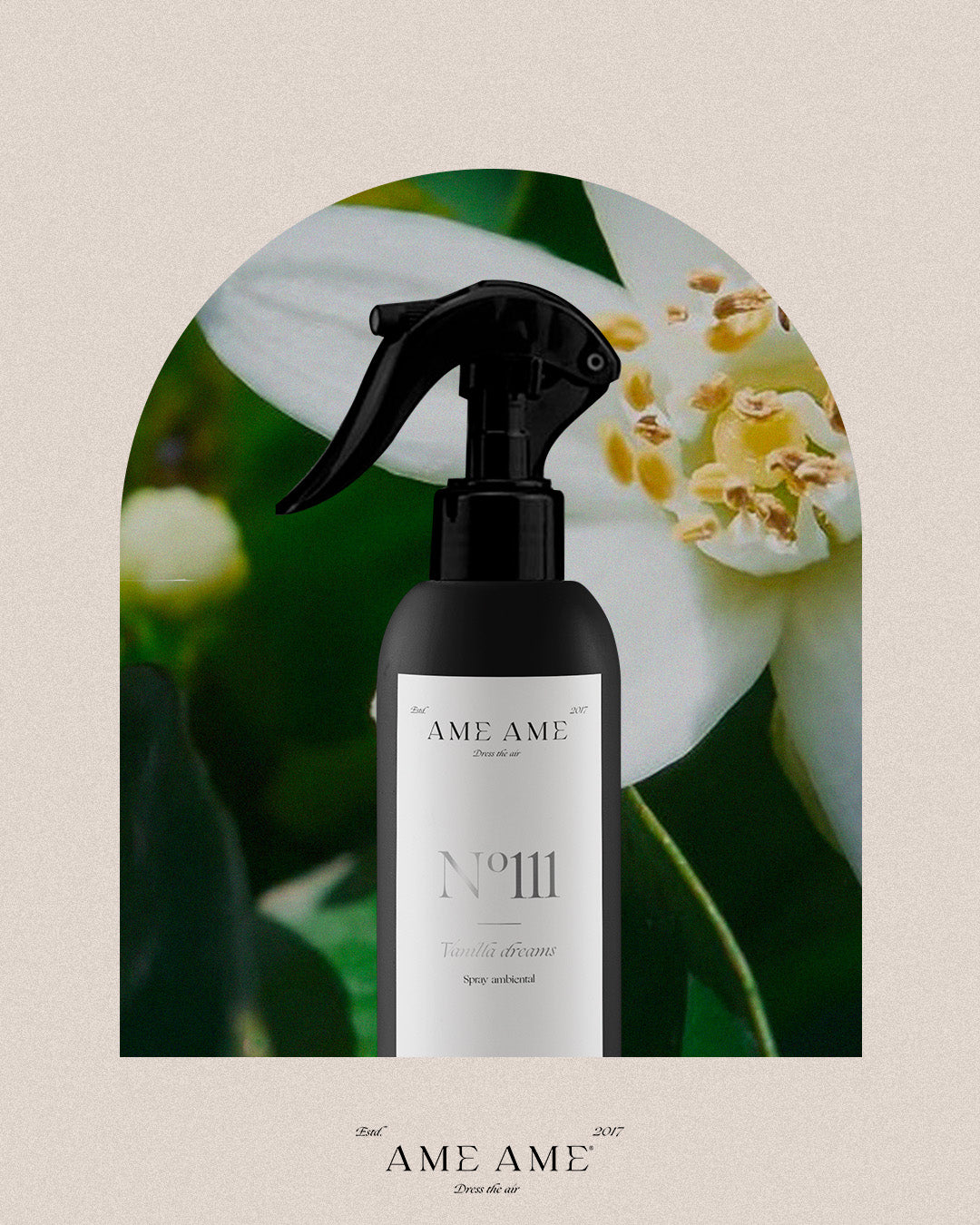 Spray Nº 111 Vanilla Dreams. Ame Ame. Fondo de flor de vainilla