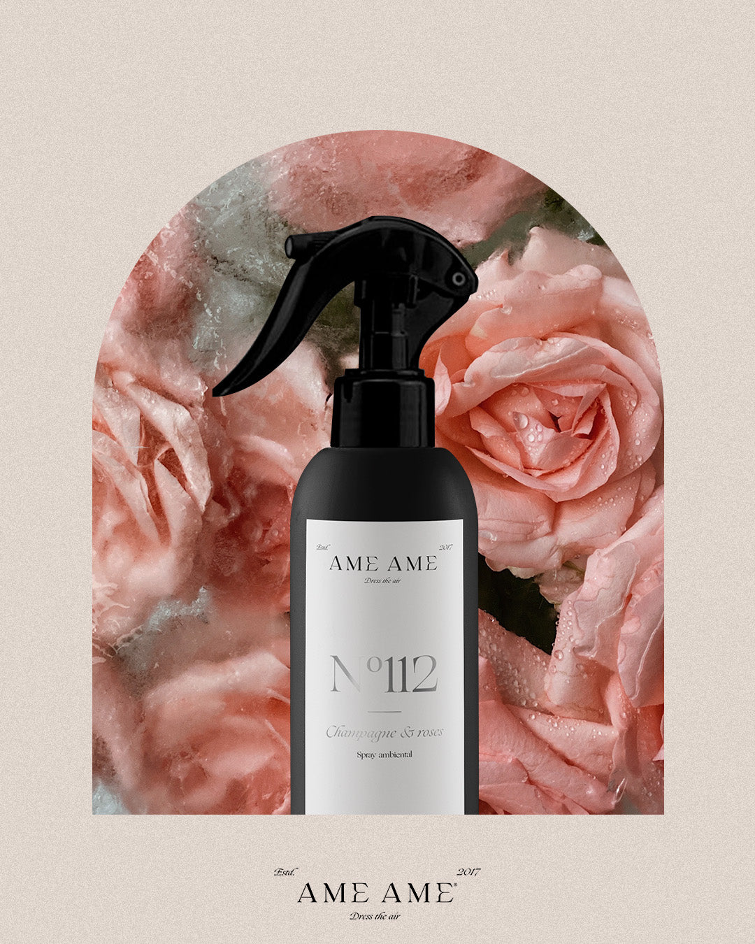 Spray Nº 112 Champagne & Roses. Ame Ame. Fondo de rosas