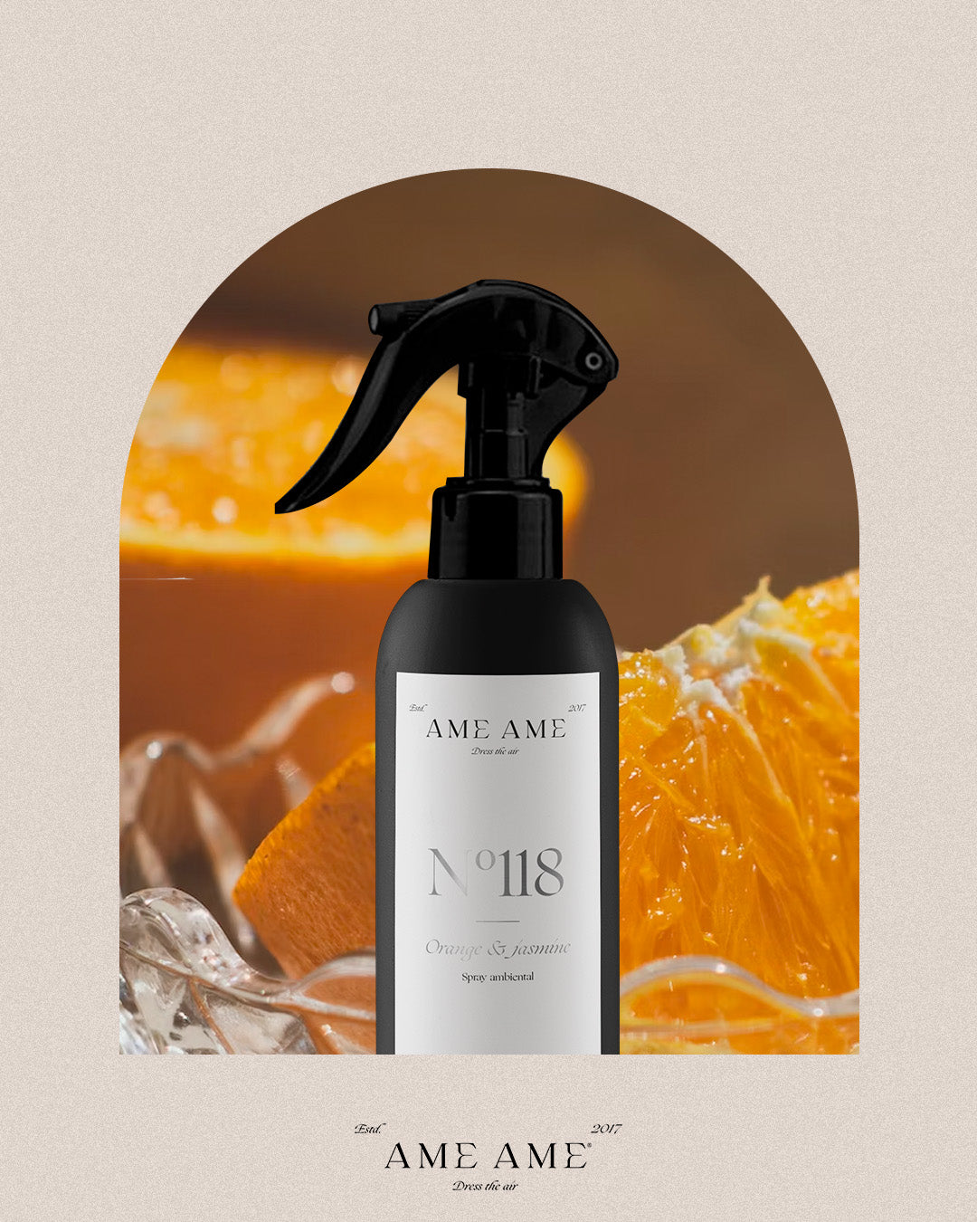 Spray Nº 118 Orange & Jazmine. Ame Ame. Fondo de naranjas