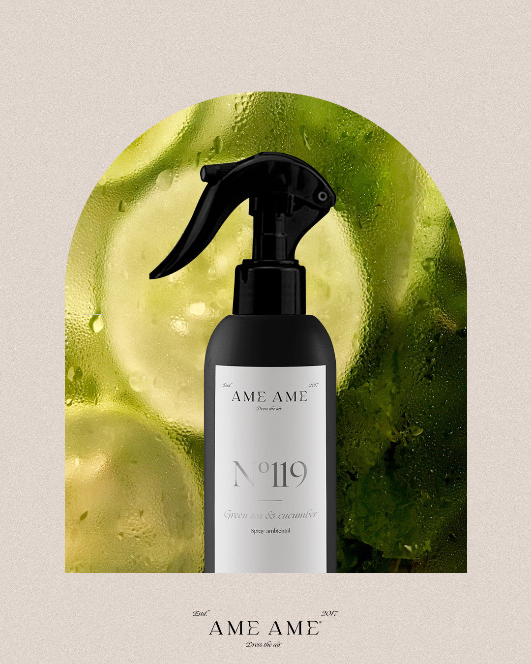 Spray Nº 119 Green Tea & Cucumber. Ame Ame. Fondo de pepino