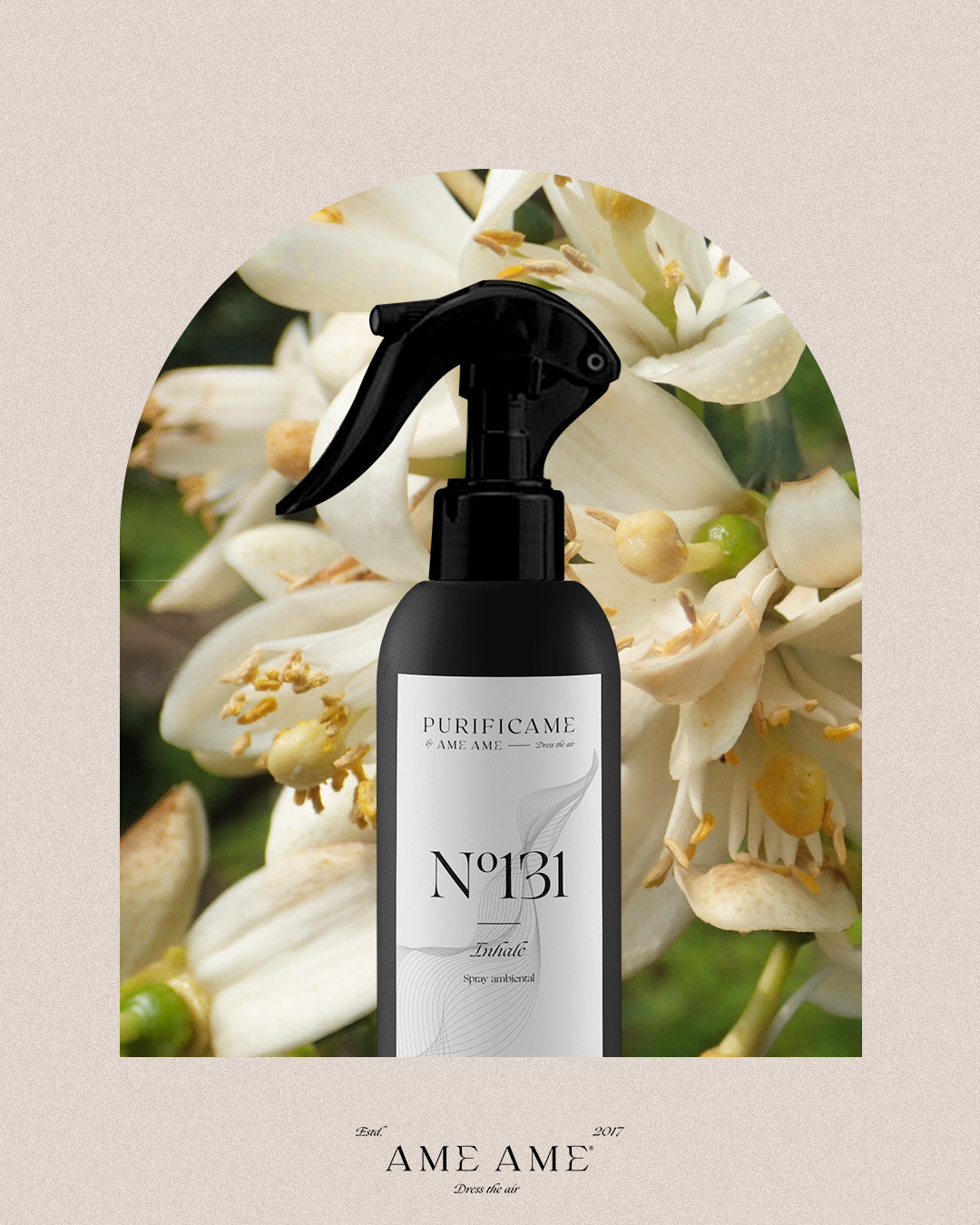 Spray Nº 131 Inhale - Purifícame. Ame Ame. Fondo de flores de jazmín