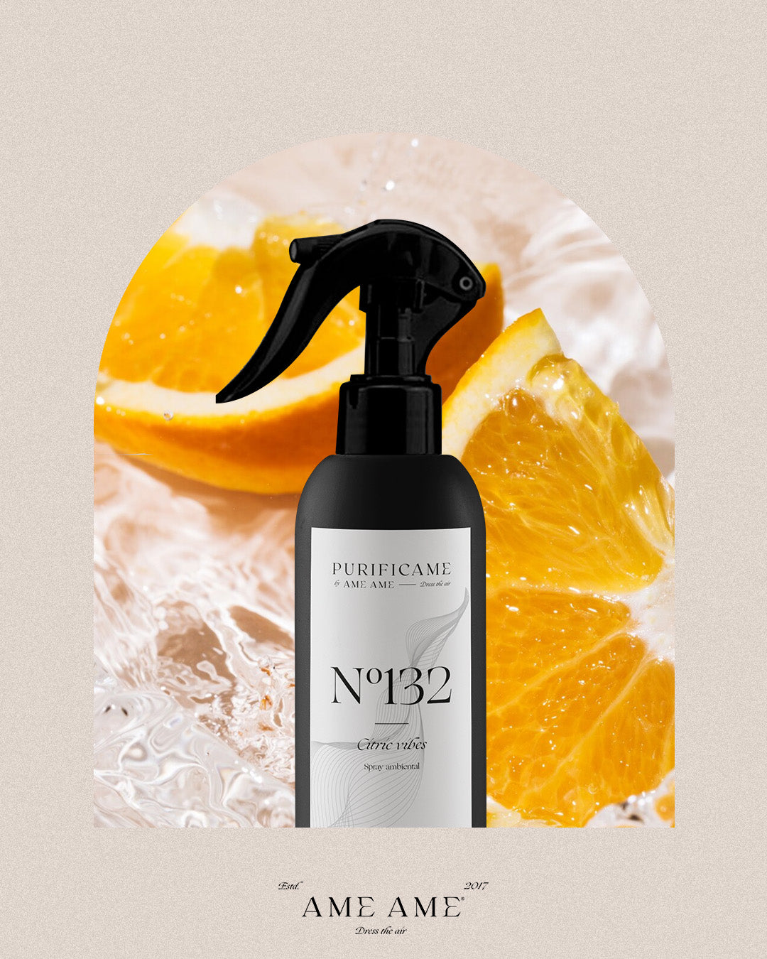 Spray Nº 132 Citric Vibes. Ame Ame. Fondo de gajos de naranja