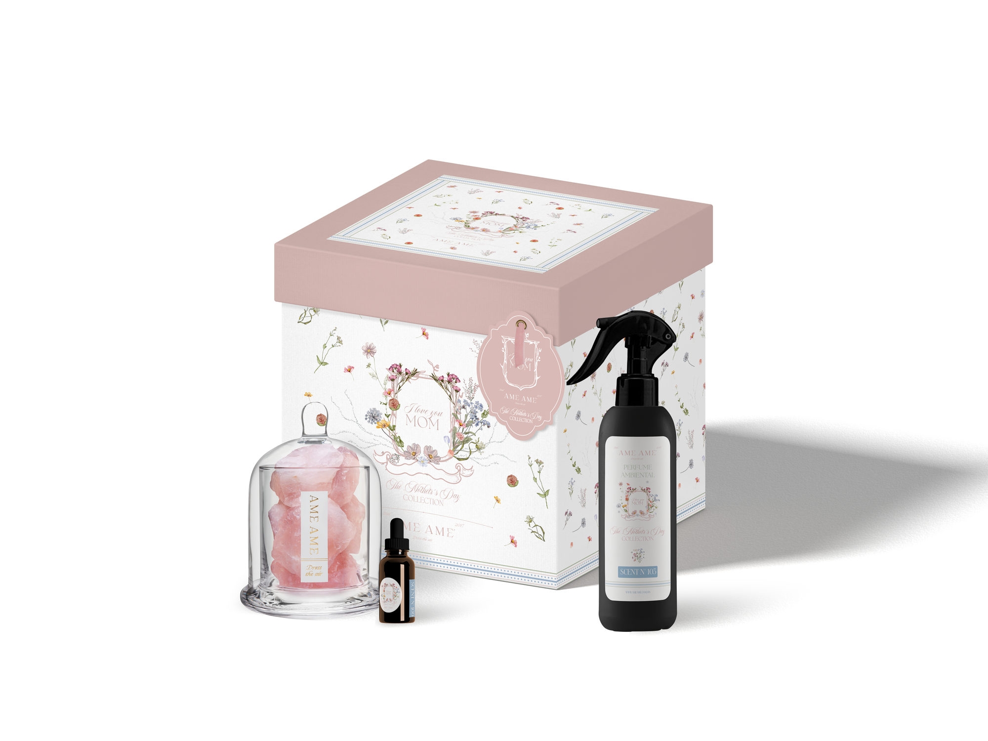 Kit Capelo Chico Cuarzo Rosa Gotero y Spray The Mother&#39;s Day Collection Transparente