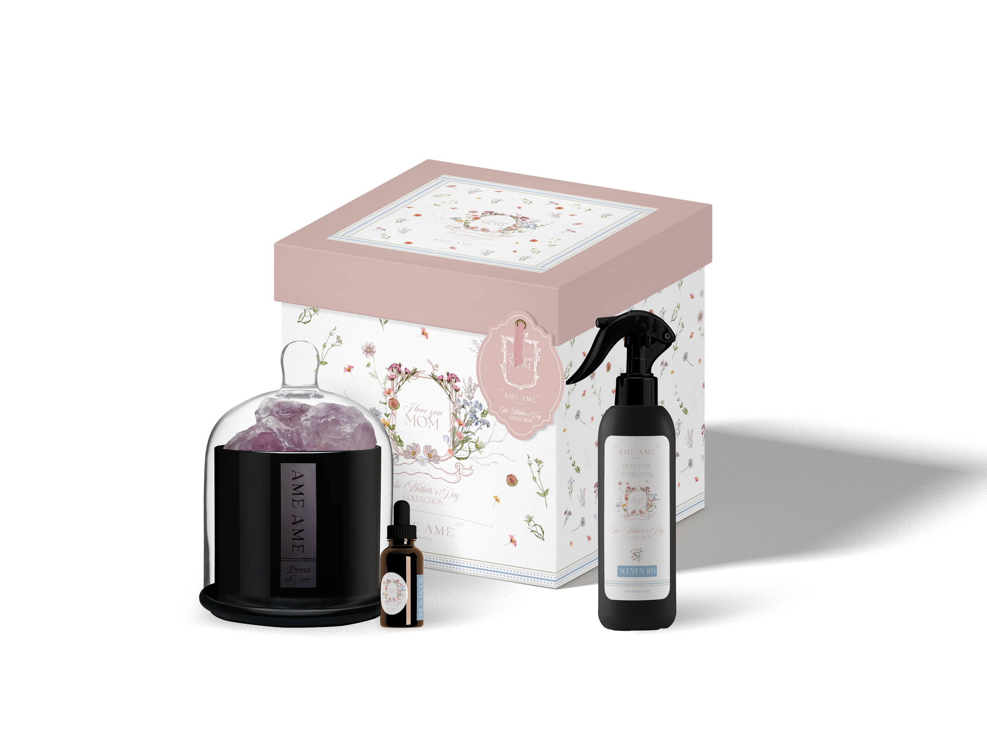 Kit Capelo Grande Cuarzo Amatista Gotero y Spray The Mother's Day Collection Negro