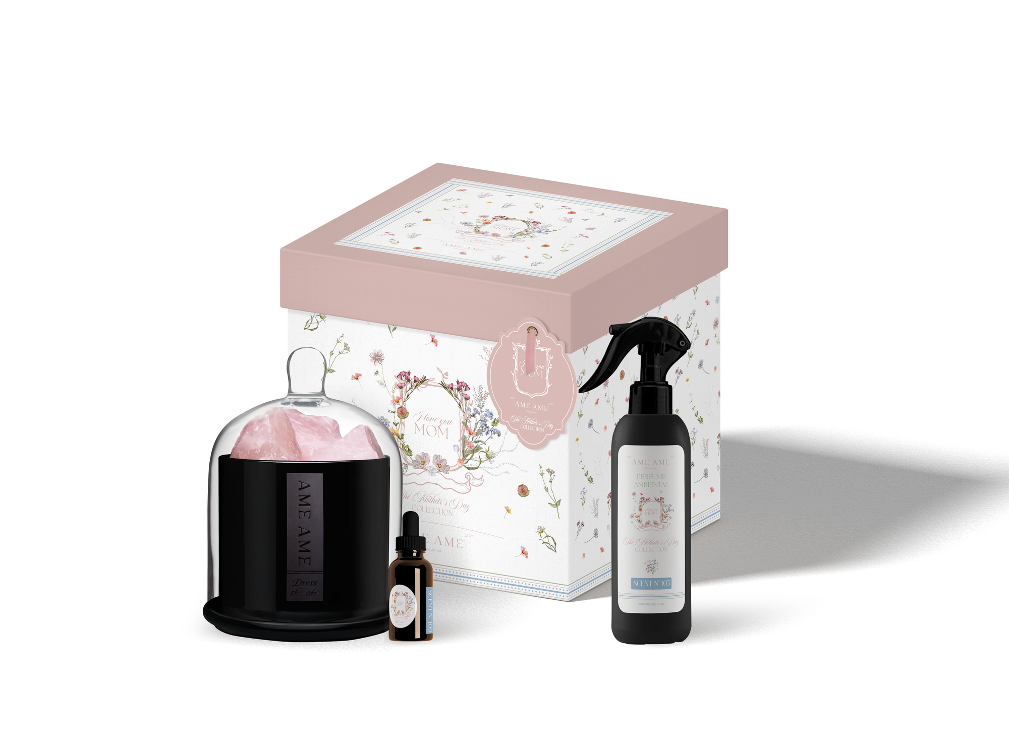 Kit Capelo Grande Cuarzo Rosa Gotero y Spray The Mother's Day Collection Negro
