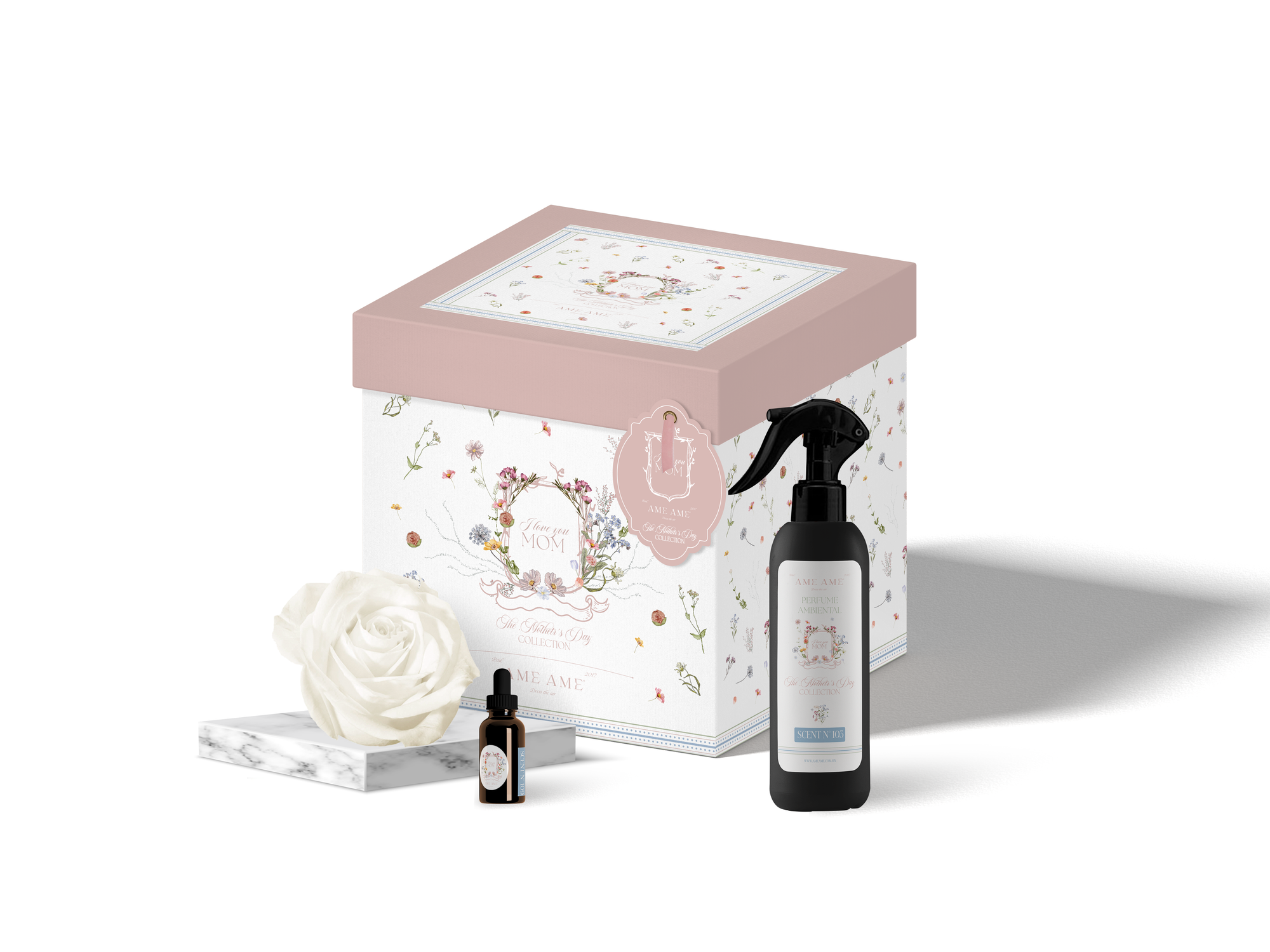 Ame Ame Kit Rosa Preservada Blanca Gotero Y Spray The Mother's Day Collection