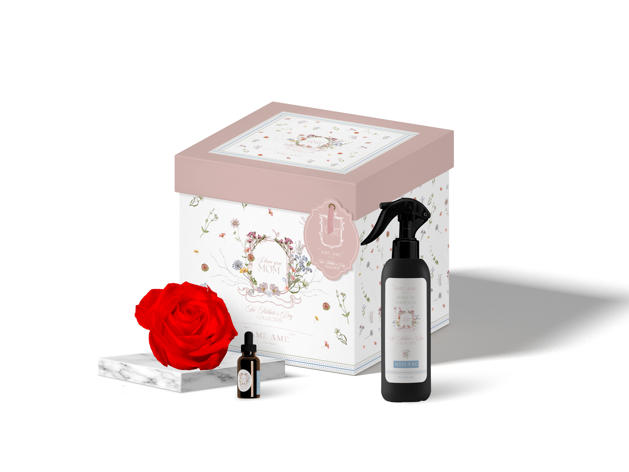 Ame Ame Kit Rosa Preservada Roja, Gotero Y Spray The Mother's Day Collection
