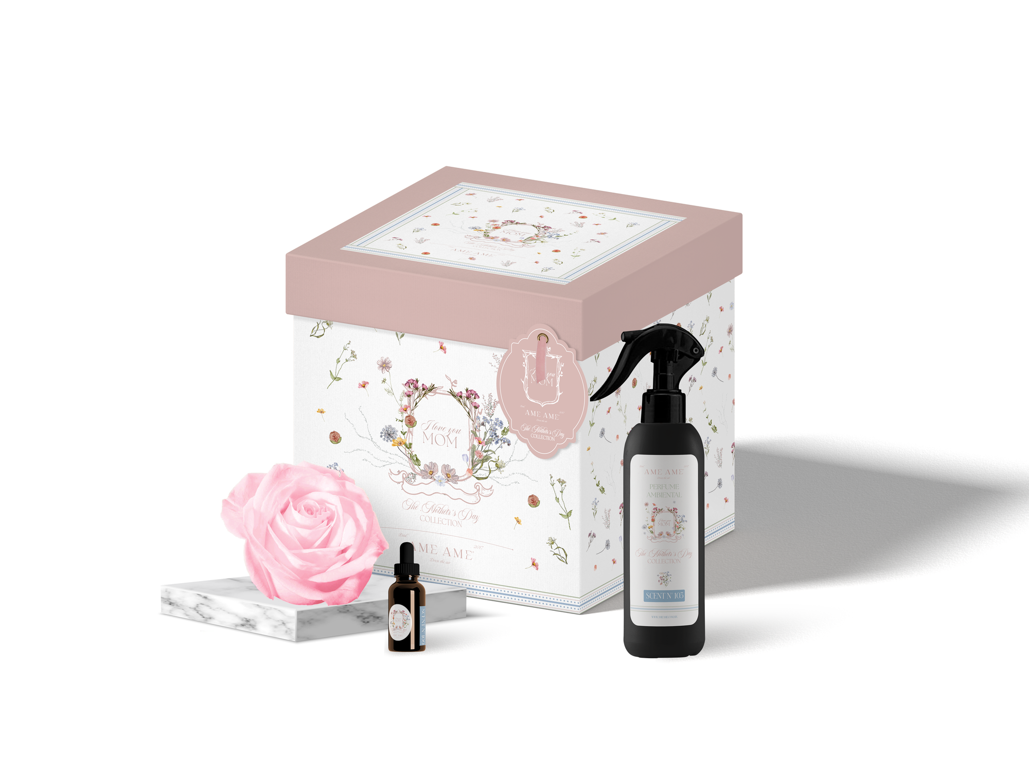 Ame Ame Kit Rosa Preservada Rosa, Gotero Y Spray The Mother's Day Collection