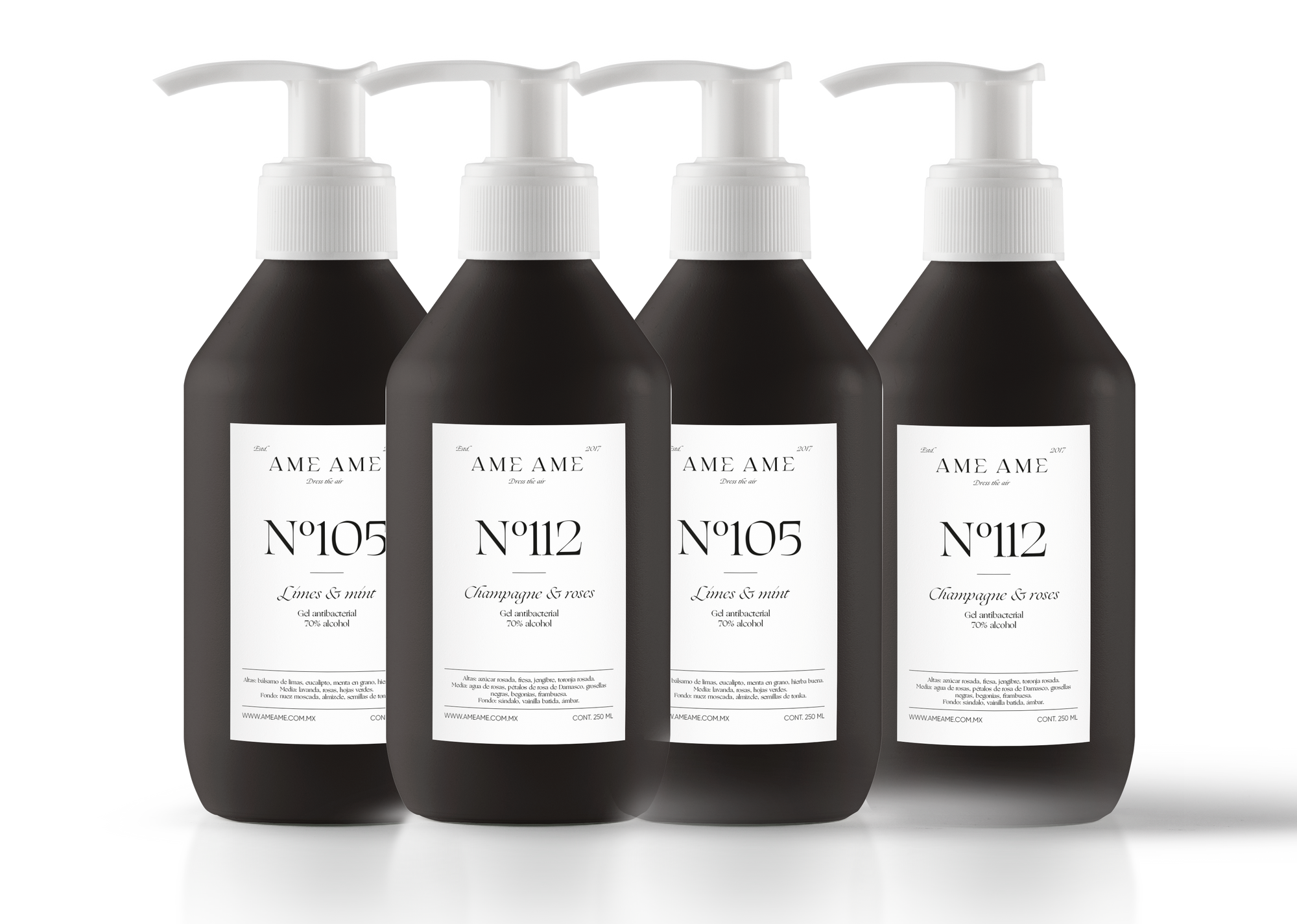 Gel Antibacterial (Lime & Mint) No.105 y (Champagne & Roses) No. 112 - 4 piezas. AME AME